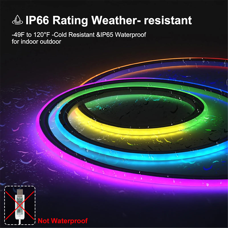 RGB IC LED Strip Light IP66 Waterproof Music Sync Neon Rope Light With App Control For Road Courtyard Lawn Swimming Pool