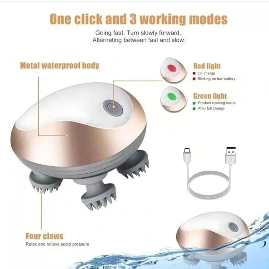 USB Rechargeable Handheld Head Massager Three Speed Kneading Relaxation Therapy Device