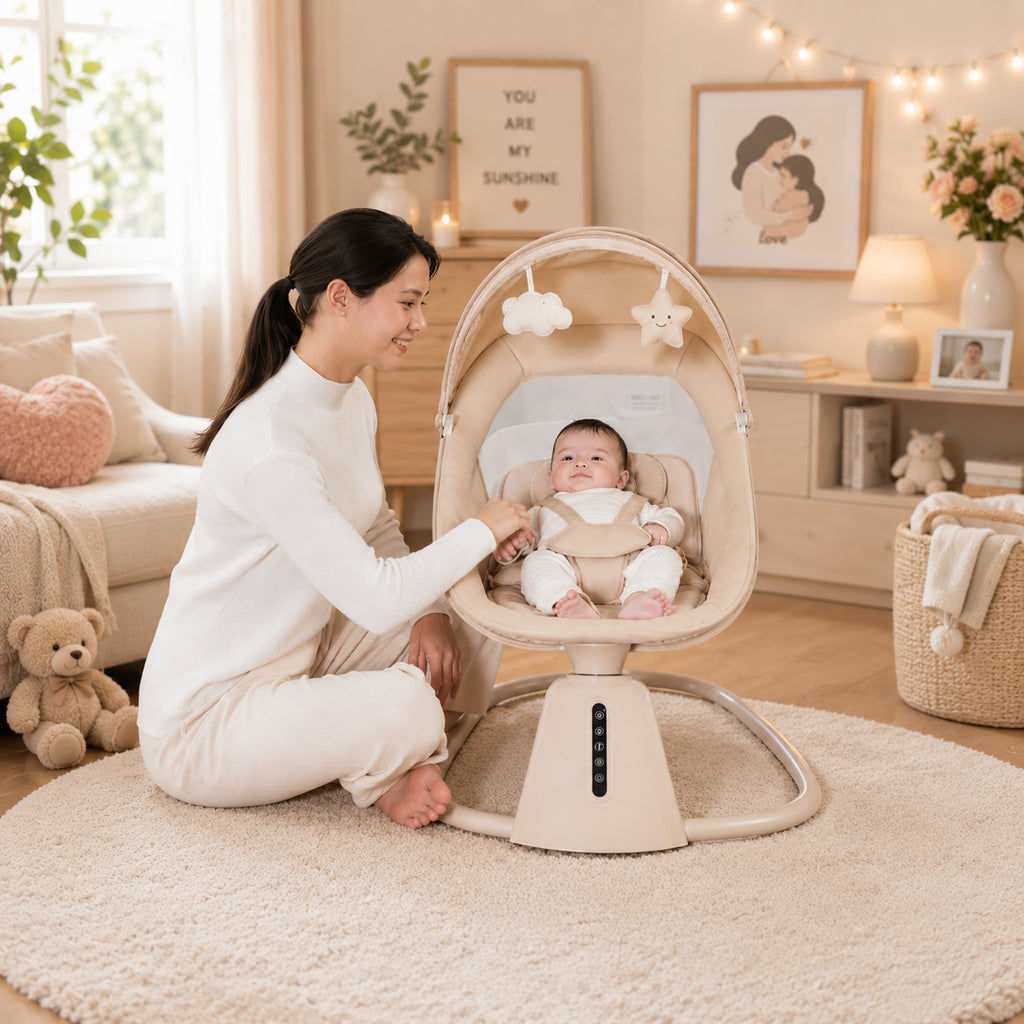Luxury Baby Swing Chair Comfortable Infant Rocking Seat with Safety Harness