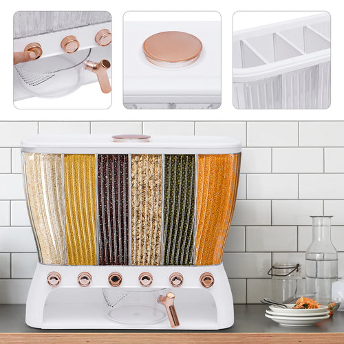 6-Compartment Cereal Dispenser Transparent Dry Food Storage Container