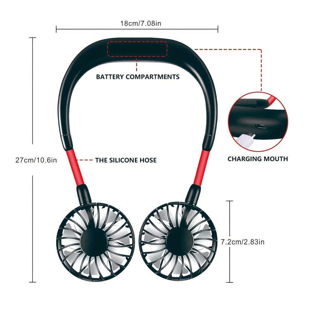 Portable Rechargeable Neck Fan USB Double Head Rotatable Cooling Fan