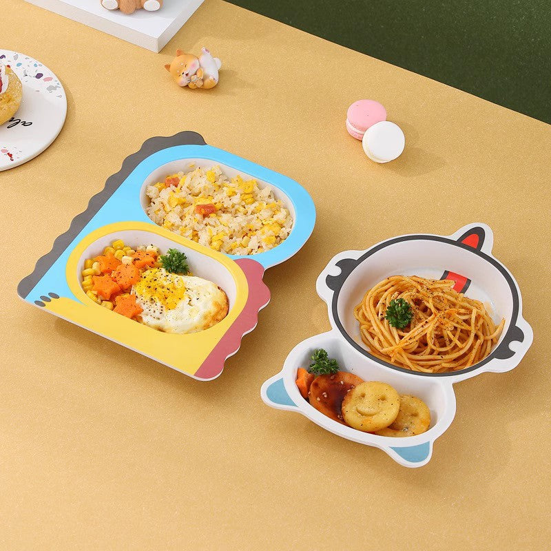 Bamboo Fiber Baby Feeding Plate | Cartoon Divided Toddler Dinner Plate
