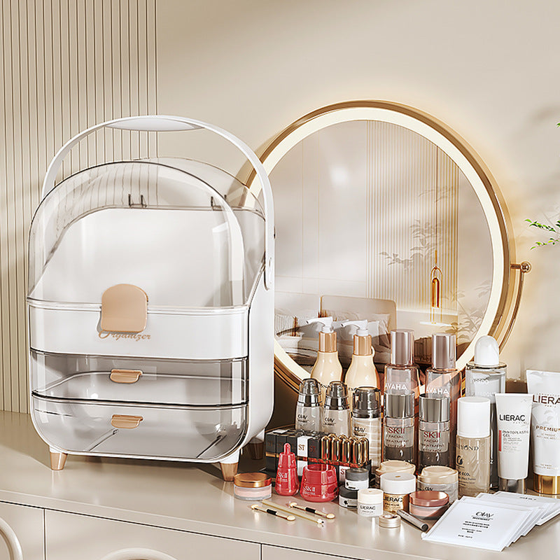 Luxury Cosmetics Storage Box High Capacity Dustproof Makeup Organizer Rack