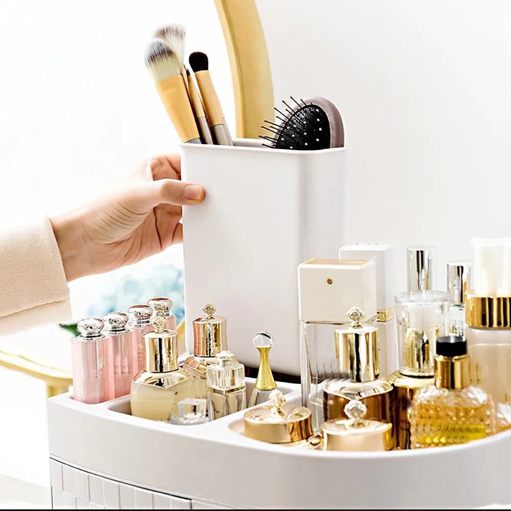 4 Tier Acrylic Makeup Organizer Rotating Dustproof Cosmetic Storage Rack