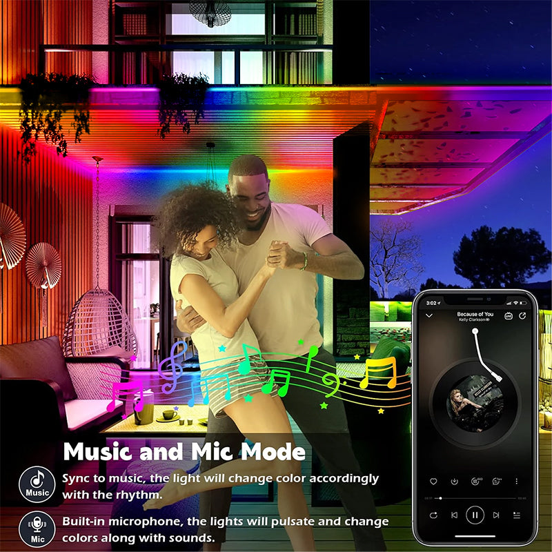 RGB IC LED Strip Light IP66 Waterproof Music Sync Neon Rope Light With App Control For Road Courtyard Lawn Swimming Pool