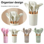 Silicone Kitchen Utensil Set with Holder | Non-Stick Cooking Tools With Rubber