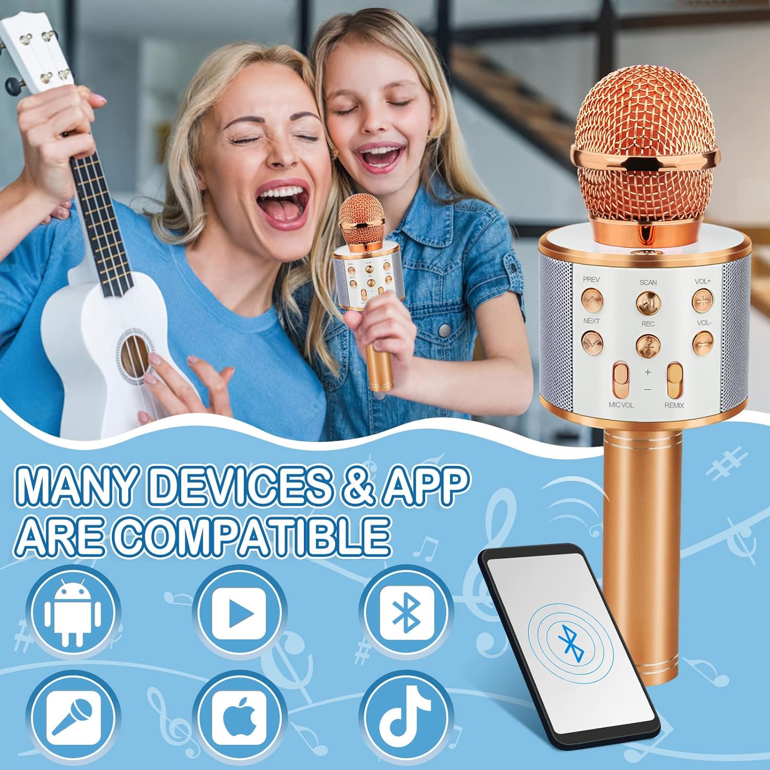 Wireless Bluetooth Karaoke Microphone 5-in-1 Speaker Kids Portable
