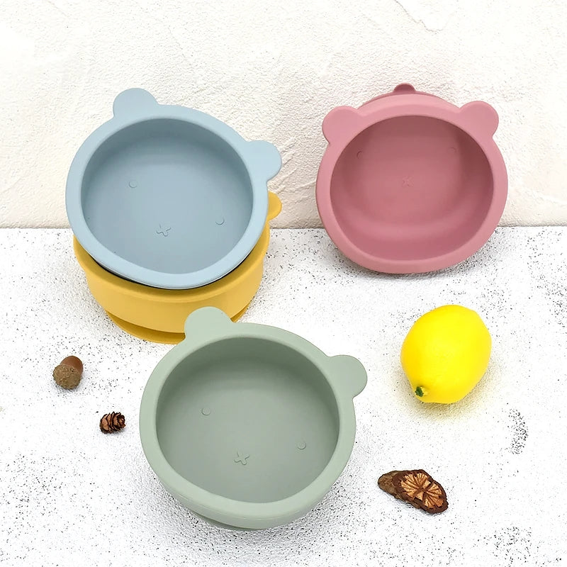 Baby Silicone Feeding Set with Bear Bowl | BPA-Free Bib, Spoon & Non-Slip Plate