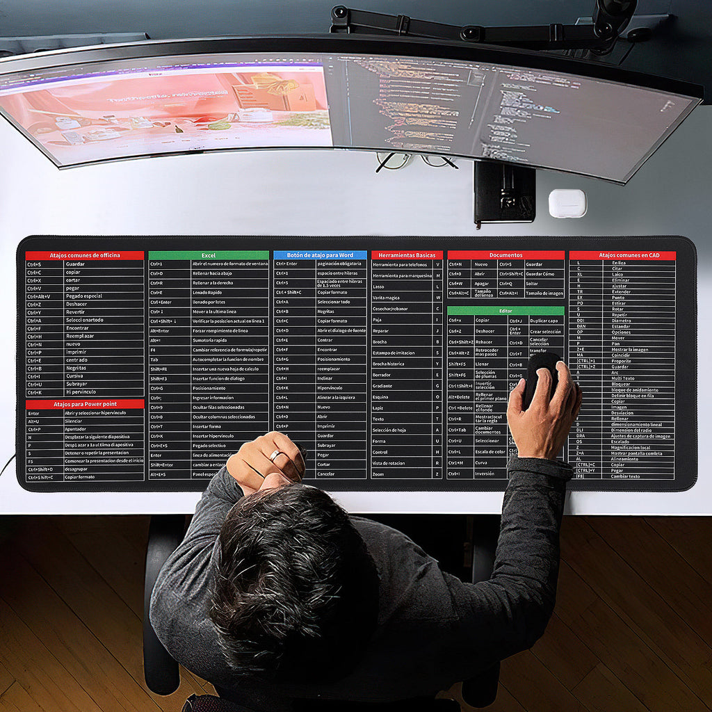Excel Cheat Sheet Desk Pad Large Non Slip Keyboard Mouse