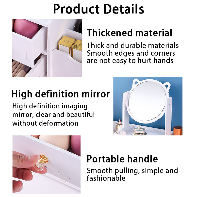 Desktop Makeup Mirror with Drawer Storage | Cosmetic Storage Mirror Organizer