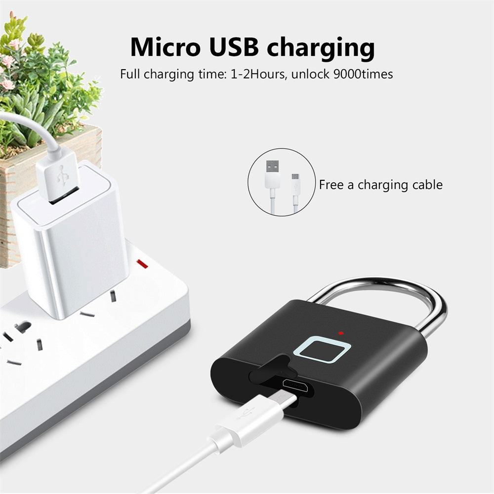Fingerprint Smart Padlock USB Rechargeable Waterproof Anti Theft Lock