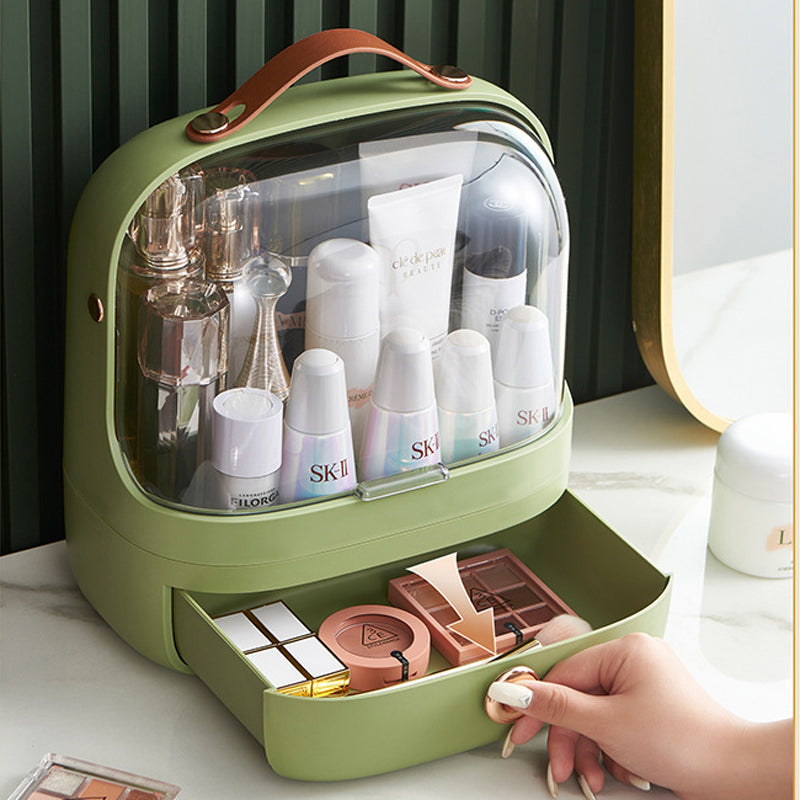 Luxury Off White Makeup Organizer Dustproof Dressing Table Storage Box
