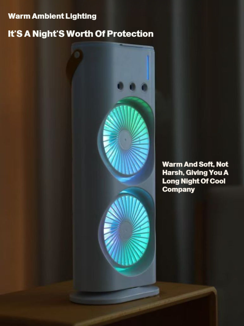 3-in-1 Dual Head Fan Air Cooler Humidifier LED Light