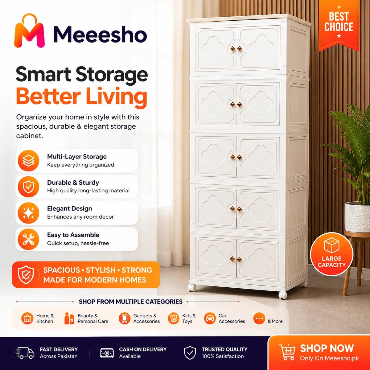Luxury Five Layer Storage Cupboard for Smart Everyday Home Organization