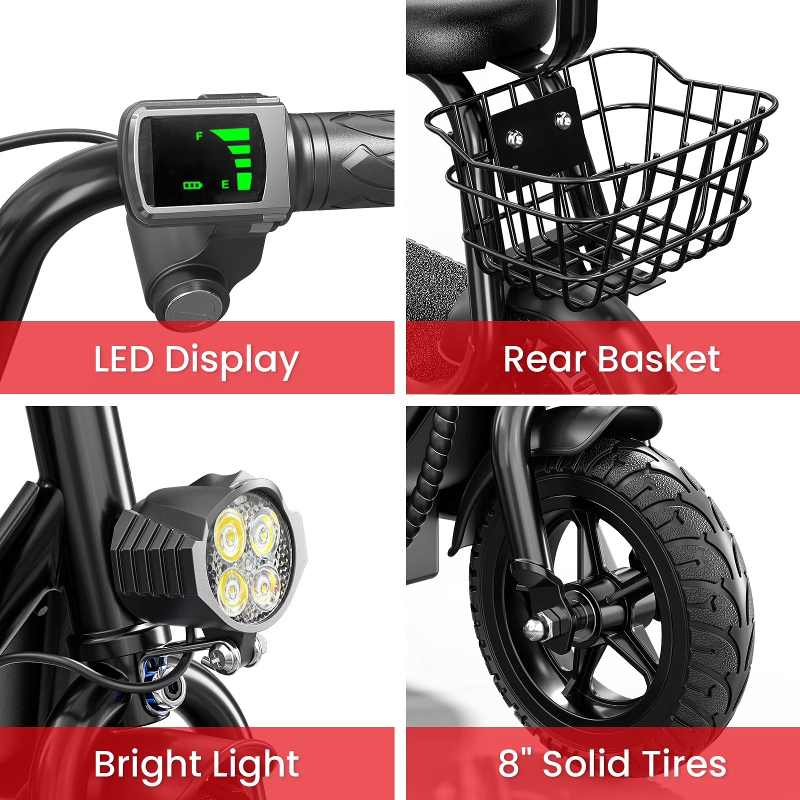 Electric Scooter Bluetooth Foldable LED Seat Basket Ride-On Fun