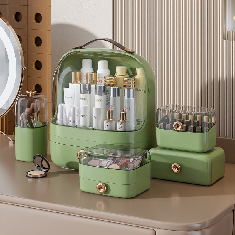 Luxury Off White Makeup Organizer Dustproof Dressing Table Storage Box