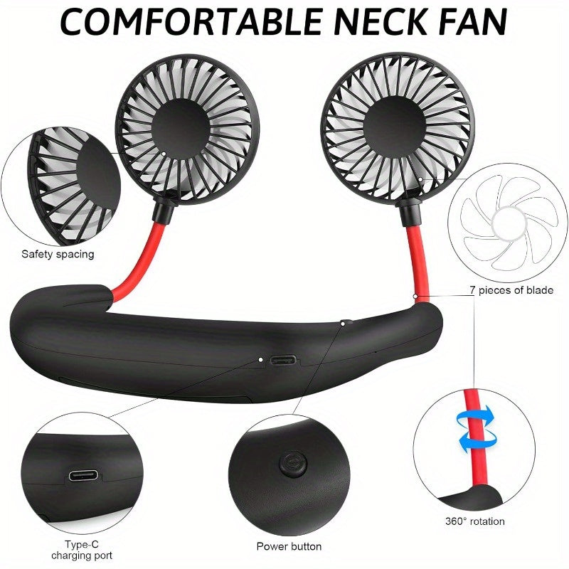 Portable Rechargeable Neck Fan USB Double Head Rotatable Cooling Fan