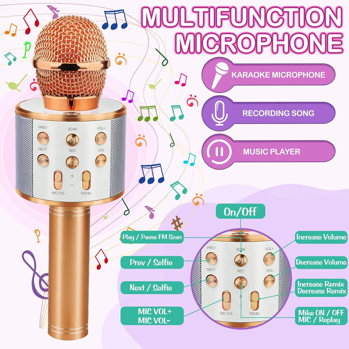 Wireless Bluetooth Karaoke Microphone 5-in-1 Speaker Kids Portable