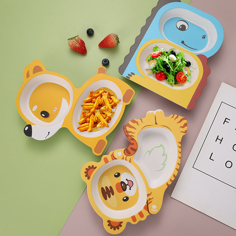 Bamboo Fiber Baby Feeding Plate | Cartoon Divided Toddler Dinner Plate