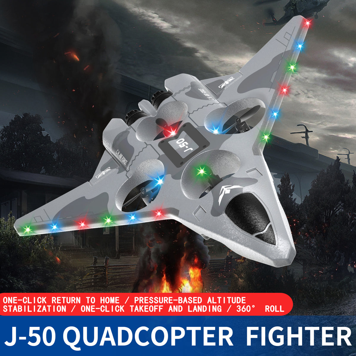 Drop Proof RC Fighter Jet Drone LED Stunt Flying Toy