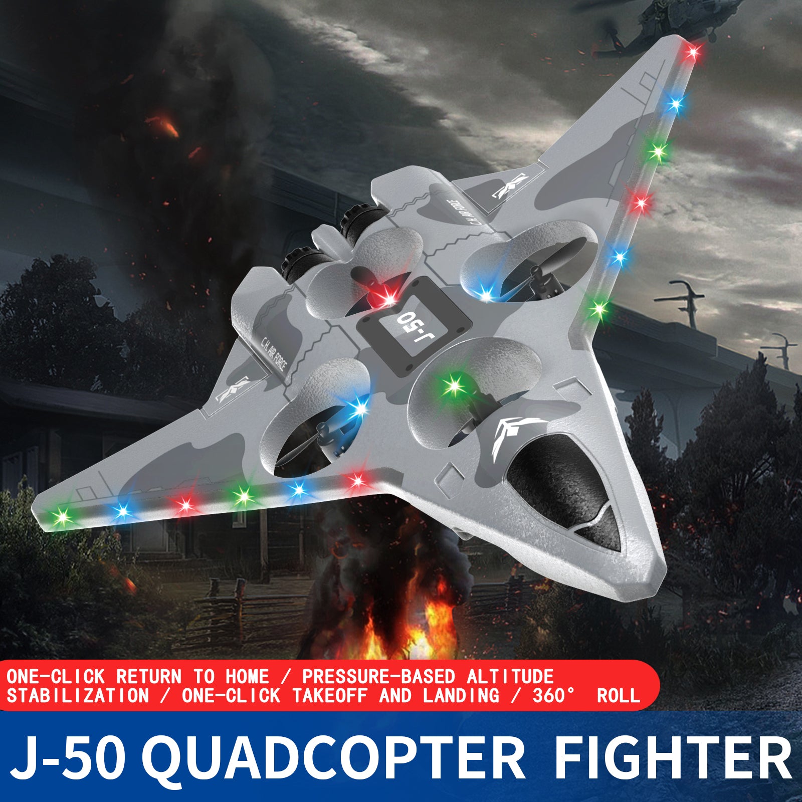 Drop Proof RC Fighter Jet Drone LED Stunt Flying Toy