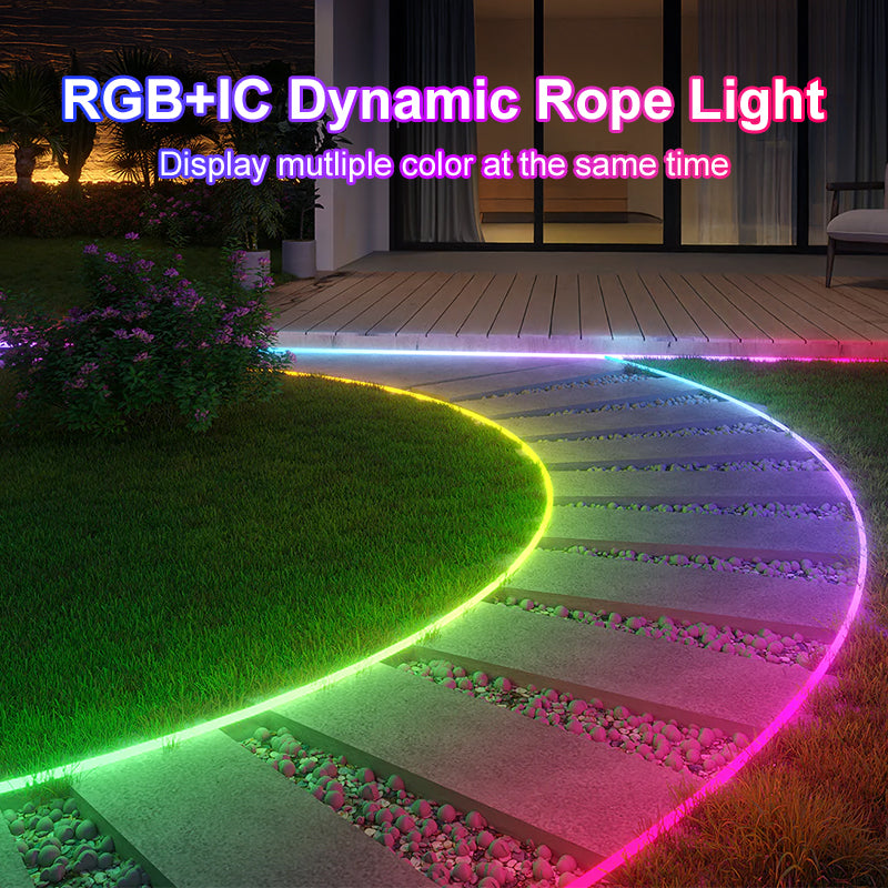 RGB IC LED Strip Light IP66 Waterproof Music Sync Neon Rope Light With App Control For Road Courtyard Lawn Swimming Pool