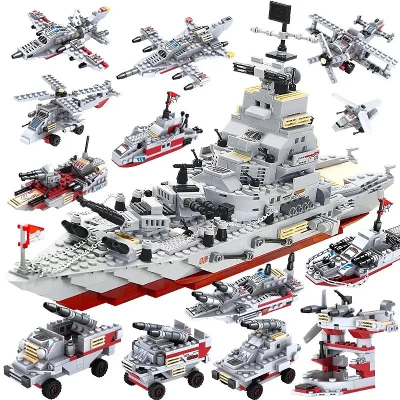 Military Navy Warship Building Blocks Army Boat Plane Toy Set