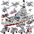 Military Navy Warship Building Blocks Army Boat Plane Toy Set