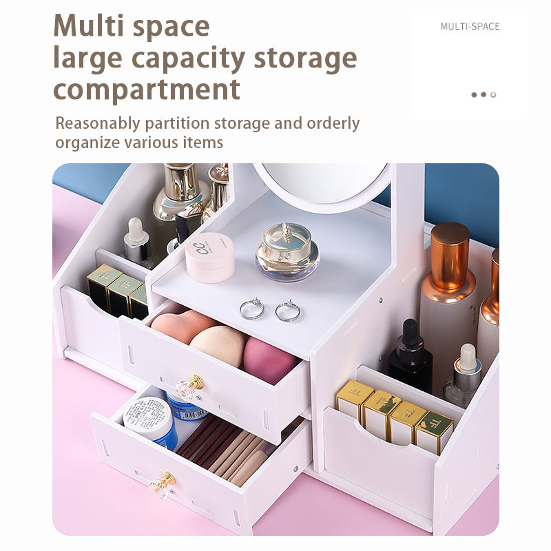 Desktop Makeup Mirror with Drawer Storage | Cosmetic Storage Mirror Organizer