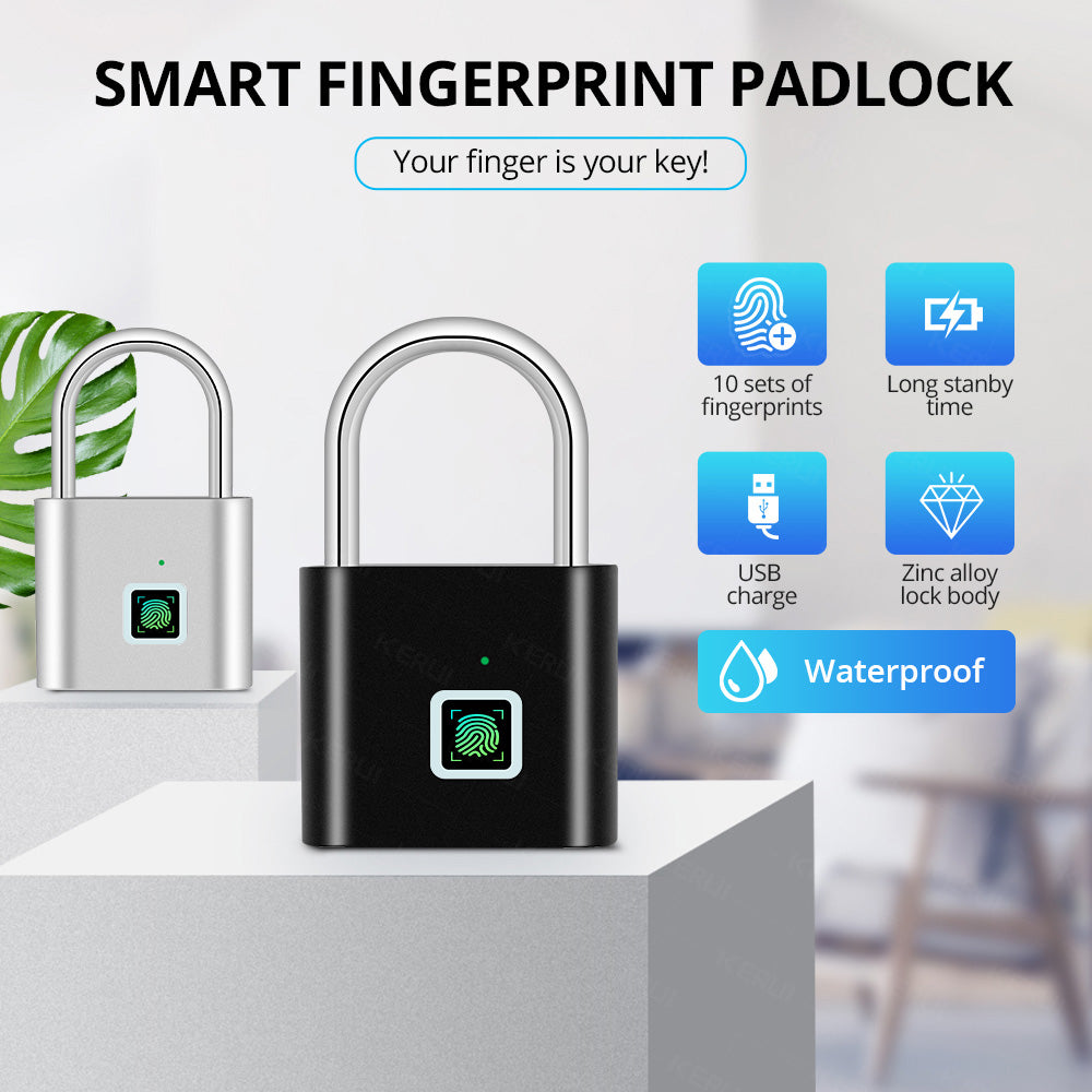 Fingerprint Smart Padlock USB Rechargeable Waterproof Anti Theft Lock