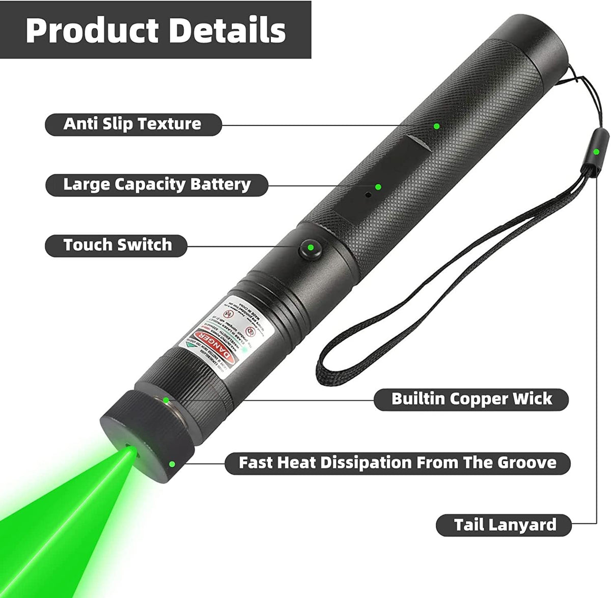Portable USB Green Laser Pointer Rechargeable Mini Detachable Hunting Pen Device