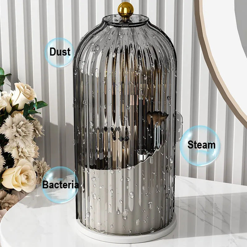 360° Rotating Birdcage Makeup Brush & Pen Holder – Cosmetic Storage Organizer for Dressing Table & Bedroom | Multi-Use Storage Box Pakistan