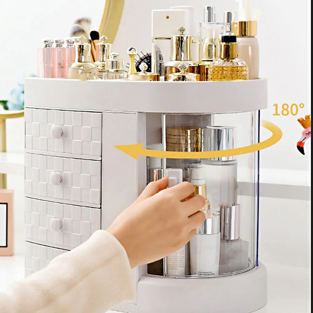 4 Tier Acrylic Makeup Organizer Rotating Dustproof Cosmetic Storage Rack
