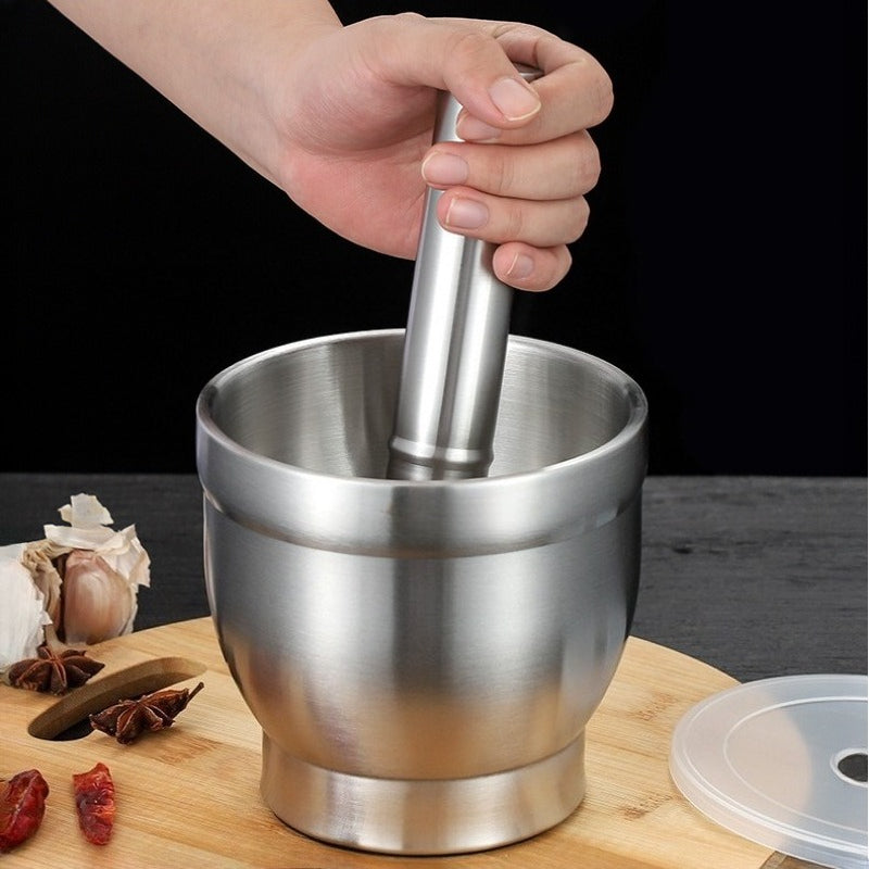 Stainless Steel Garlic Grinder Mortar Pestle Kitchen Sauce Making Tool