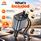 120W 5-in-1 Telescopic Car Fast Charger with Type-C or iOS Cable