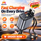 120W 5-in-1 Telescopic Car Fast Charger with Type-C or iOS Cable