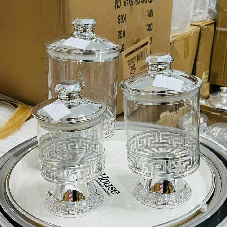 European Crystal Glass Storage Jar Gold Plated Luxury Desktop Ornament