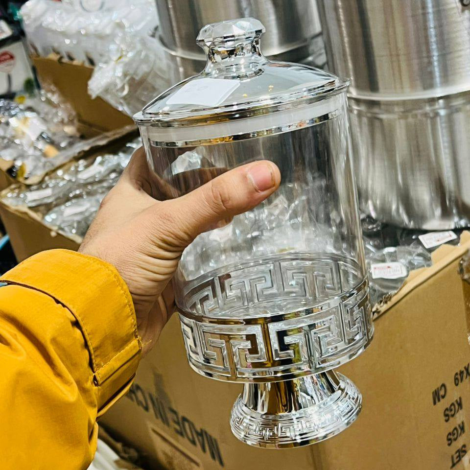European Crystal Glass Storage Jar Gold Plated Luxury Desktop Ornament