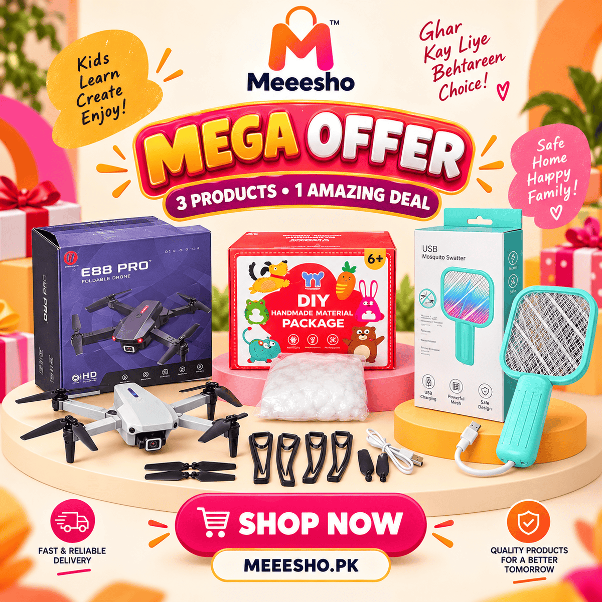 Mega Offer Drone DIY Kit and Mosquito Racket Combo