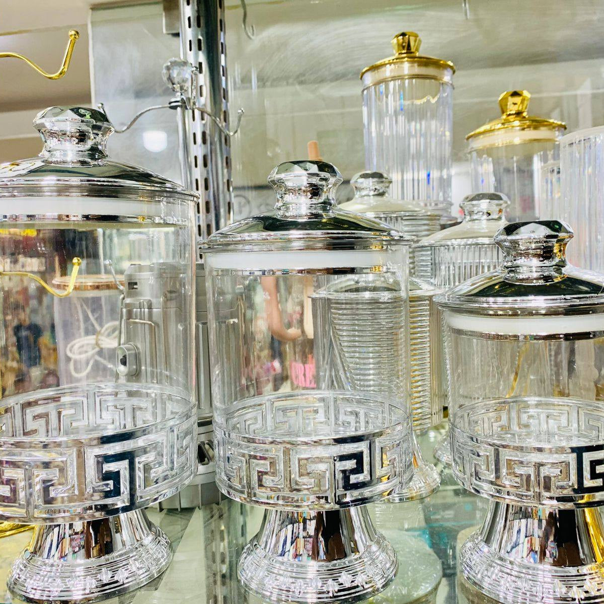 European Crystal Glass Storage Jar Gold Plated Luxury Desktop Ornament
