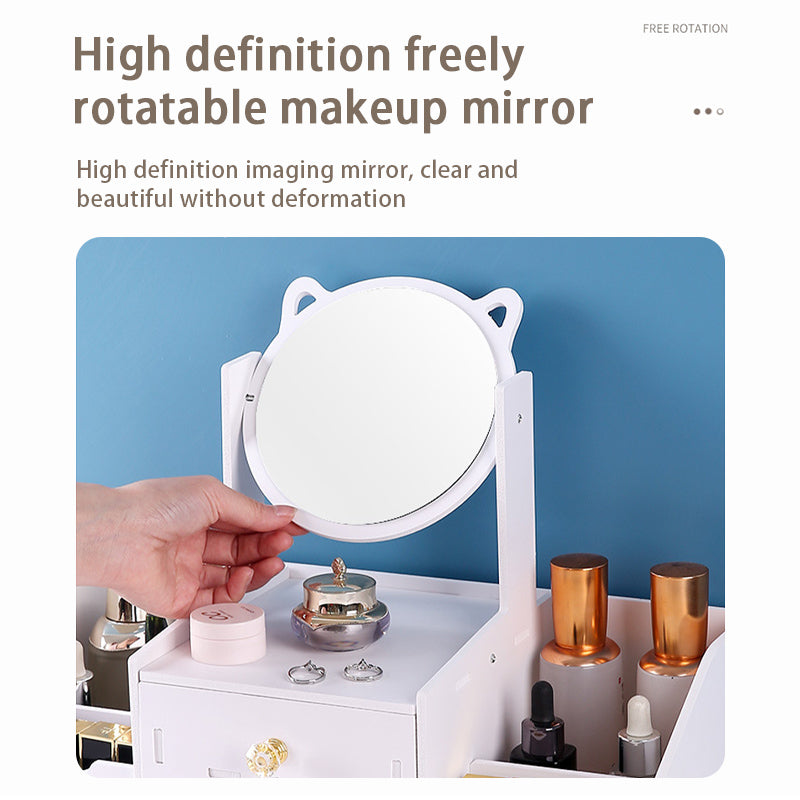 Desktop Makeup Mirror with Drawer Storage | Cosmetic Storage Mirror Organizer