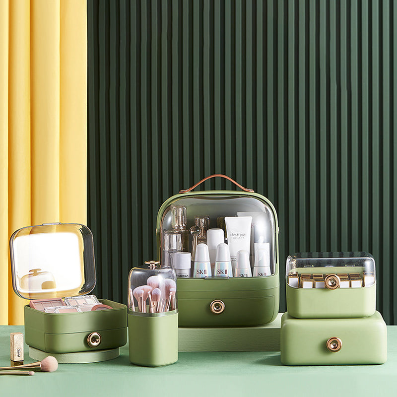 Luxury Off White Makeup Organizer Dustproof Dressing Table Storage Box