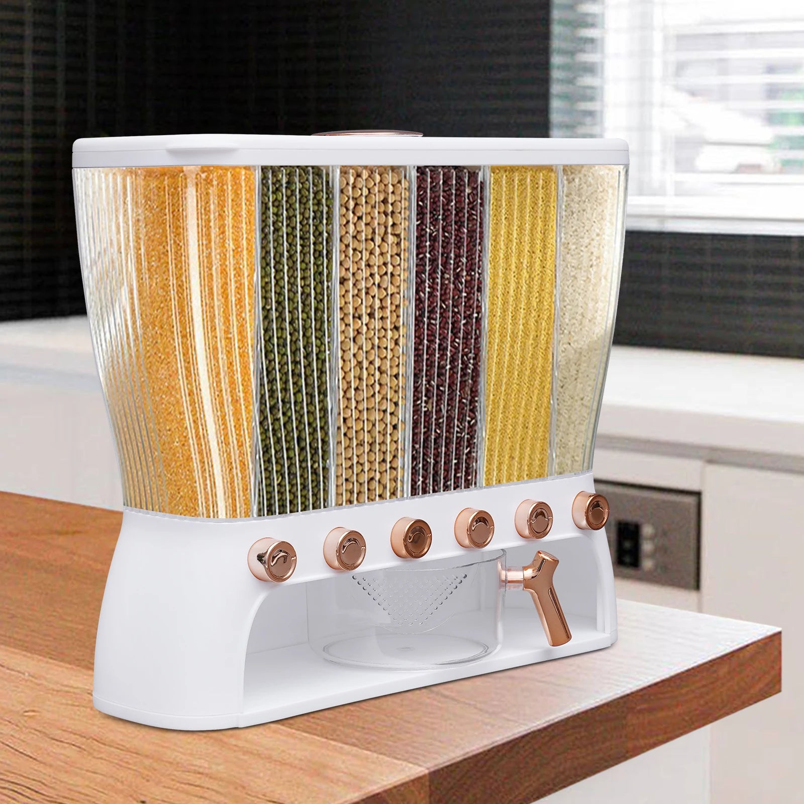 6-Compartment Cereal Dispenser Transparent Dry Food Storage Container