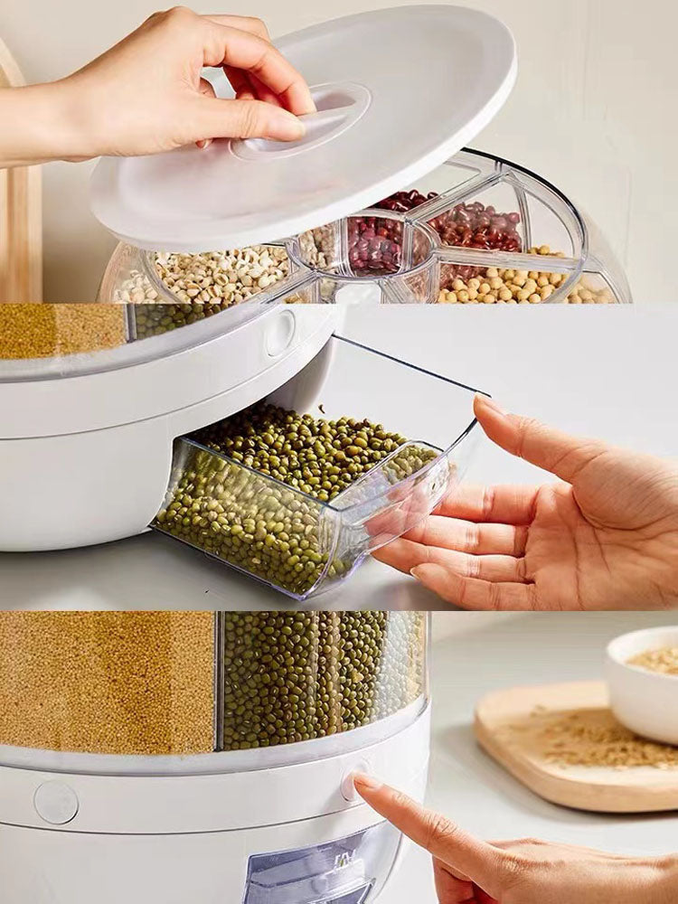 Rotatable Whole Grains Storage Box – Airtight Rice Container, Insect-Proof & Moisture-Proof Kitchen Storage Tank for Rice, Atta & Grains
