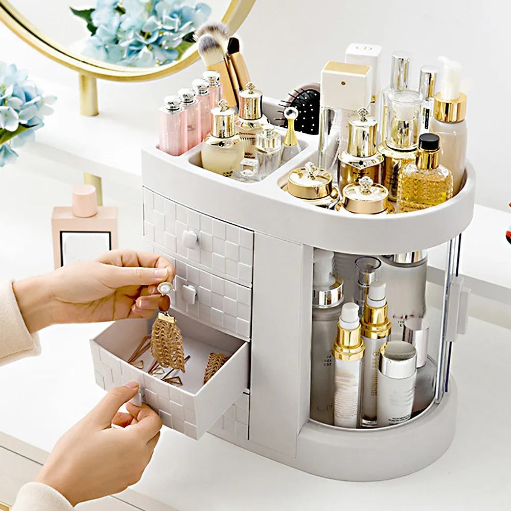 4 Tier Acrylic Makeup Organizer Rotating Dustproof Cosmetic Storage Rack