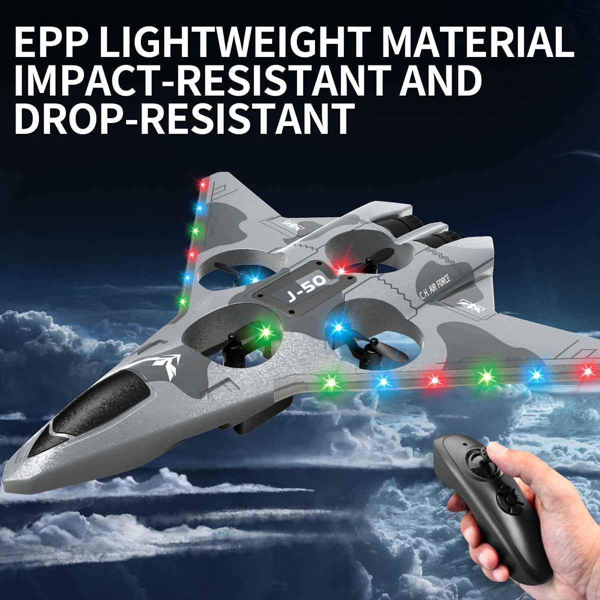 Drop Proof RC Fighter Jet Drone LED Stunt Flying Toy
