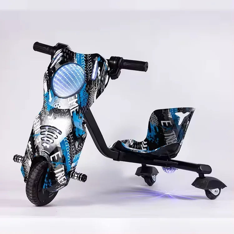 Crazy Go Kart 3 Wheel Electric Drift Bike for Kids – 360° Drifting Scooter Ride On Toy Car, Rechargeable Battery, Safe & Durable
