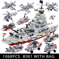 Military Navy Warship Building Blocks Army Boat Plane Toy Set