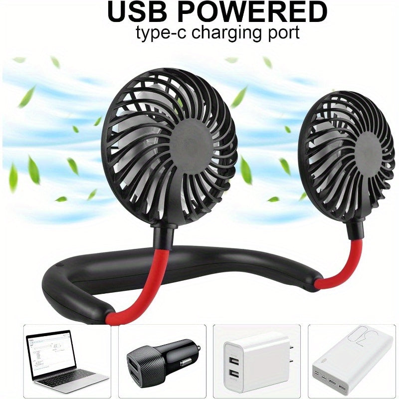 Portable Rechargeable Neck Fan USB Double Head Rotatable Cooling Fan