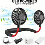 Portable Rechargeable Neck Fan USB Double Head Rotatable Cooling Fan
